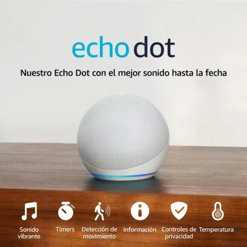 Amazon Echo Dot (modelo más reciente): bocina Alexa con sonido vibrante, ideal para recámaras, comedores y oficinas (blanco), con el Acceso Anticipado de Alexa+