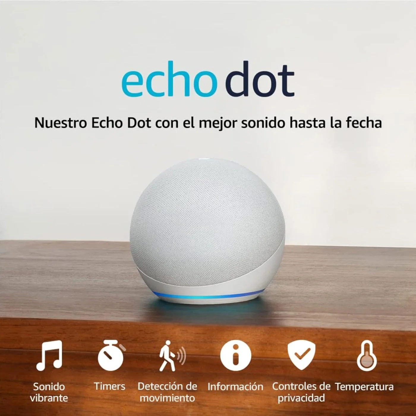 Amazon Echo Dot (modelo más reciente): bocina Alexa con sonido vibrante, ideal para recámaras, comedores y oficinas (blanco), con el Acceso Anticipado de Alexa+