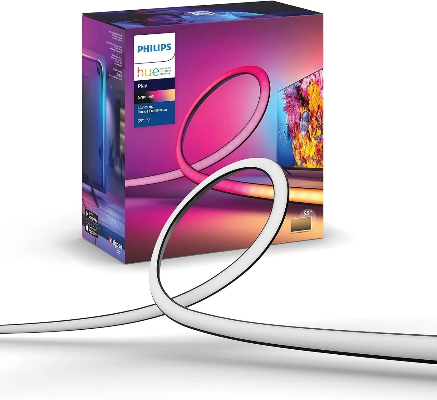 Philips Hue - Tira de luz LED para televisión de 55 pulgadas (sincronización con TV, música y juegos), requiere Hue Hub y Hue Sync Box