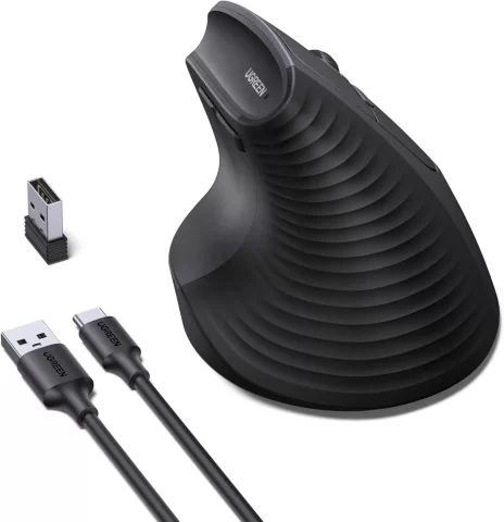 UGREEN Ratón Vertical Ergonómico Recargable, Bluetooth & 2.4Ghz