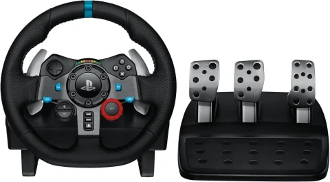 Logitech G29 Driving Force Volante de Carreras y Pedales, Force Feedback, Aluminio Anodizado, Palancas de cambio, Volante de Cuero, Pedales Ajustables, PS5, PS4, PS3 y PC - Negro