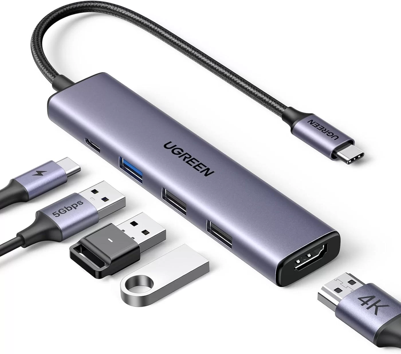 UGREEN Hub USB C 5 en 1 Adaptador USB C Multipuerto Aluminio a 4K 30Hz HDMI