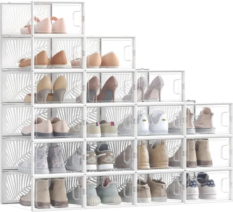 SONGMICS 18 Cajas para Zapatos Transparentes, Apilables, Talla 43