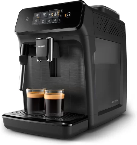 PHILIPS Máquina de espresso Super automática serie 1200 - Espumador de leche clásico, 2 variedades de café, pantalla táctil intuitiva, molinillo 100% de cerámica, filtro AquaClean, negro (EP1220/04)